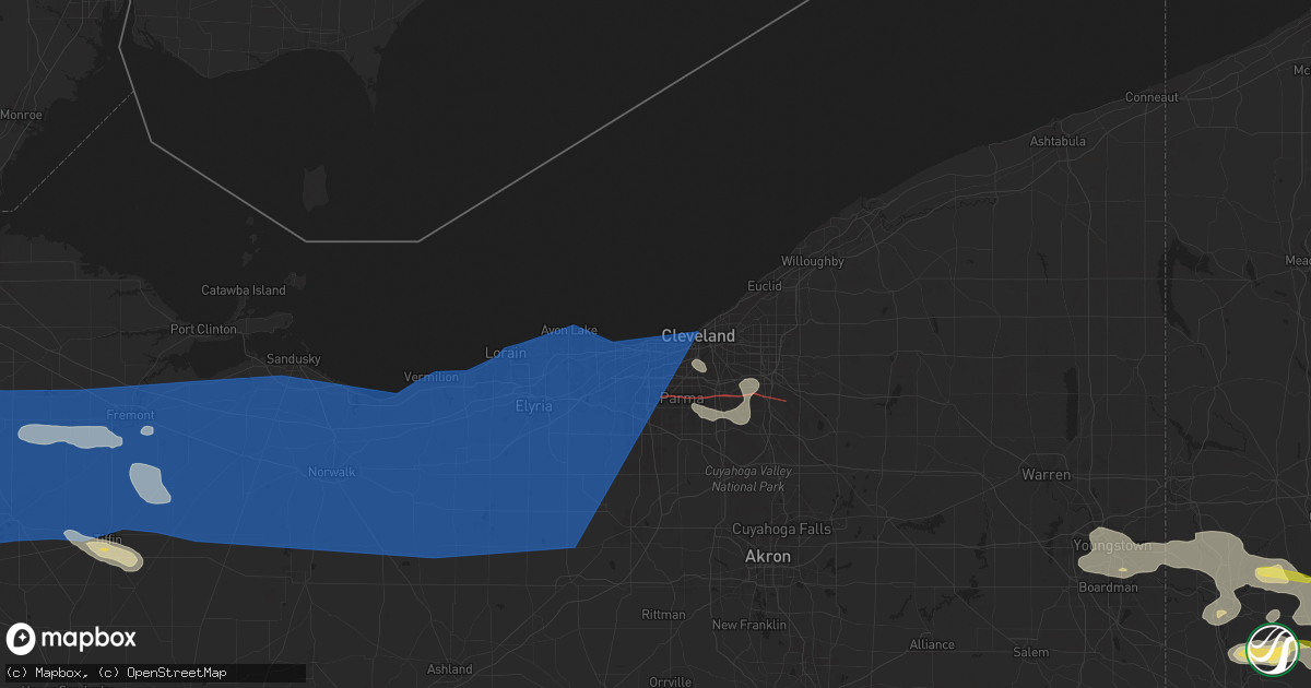 Hail map in Lakewood, OH on August 6, 2024