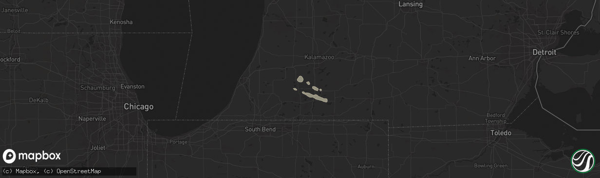 Hail map in Marcellus, MI on August 6, 2024