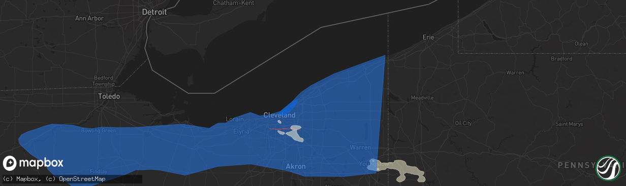 Hail map in Mentor, OH on August 6, 2024