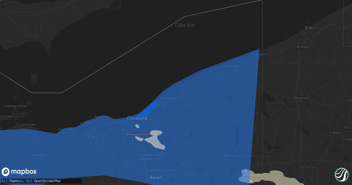 Hail map in Mentor, OH on August 6, 2024