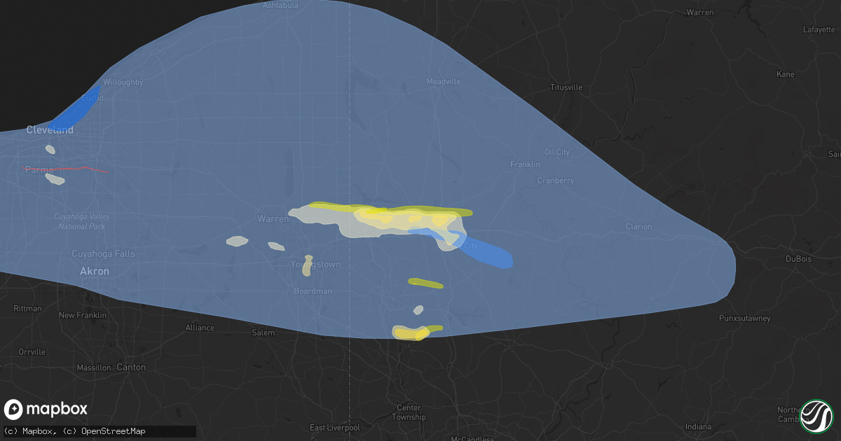 Hail map in Mercer, PA on August 6, 2024