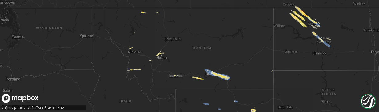 Hail map in Montana on August 6, 2024