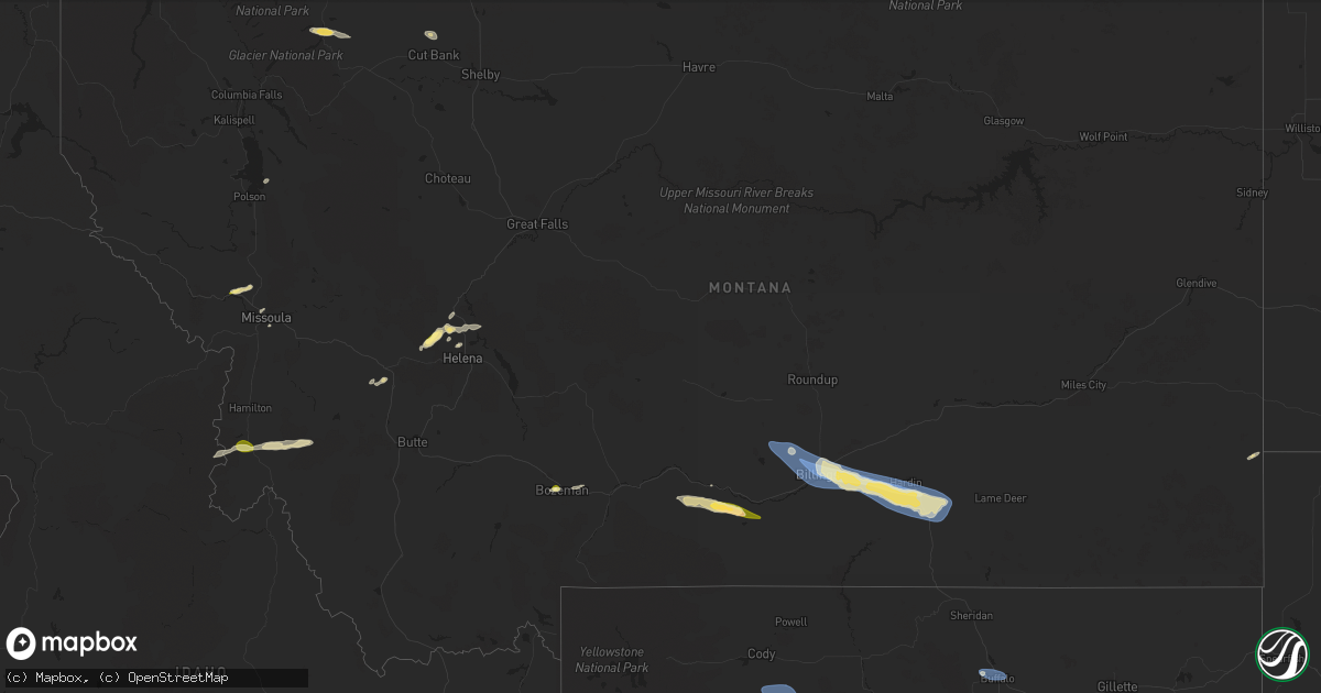 Hail map in Montana on August 6, 2024