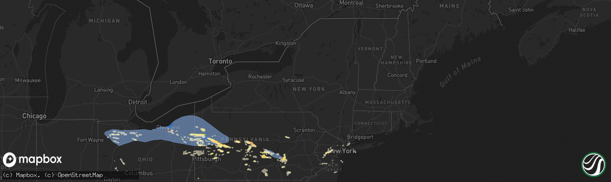 Hail map in New York on August 6, 2024