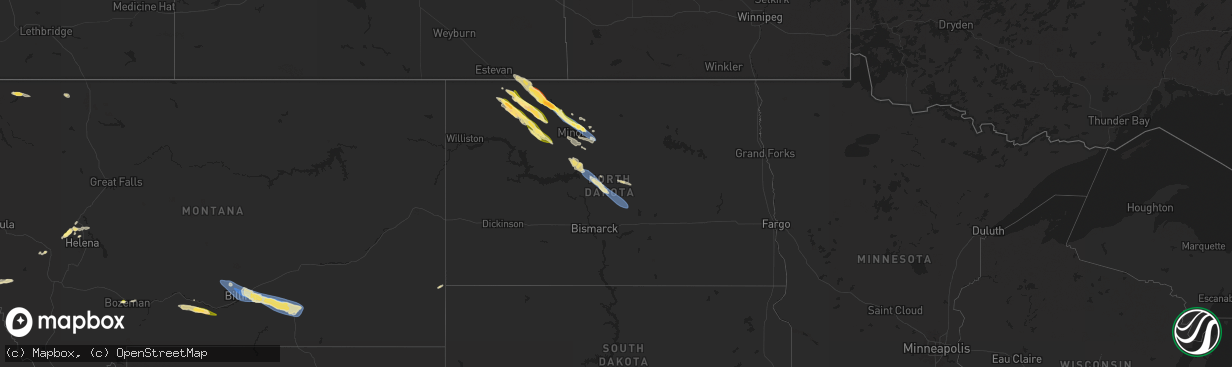 Hail map in North Dakota on August 6, 2024