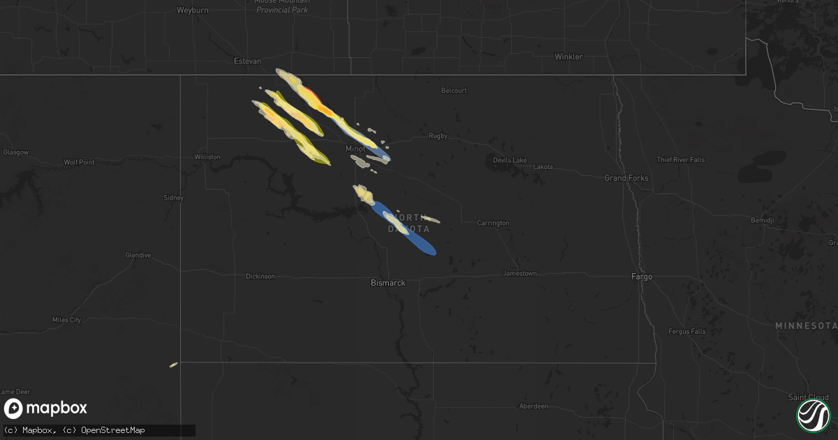 Hail map in North Dakota on August 6, 2024