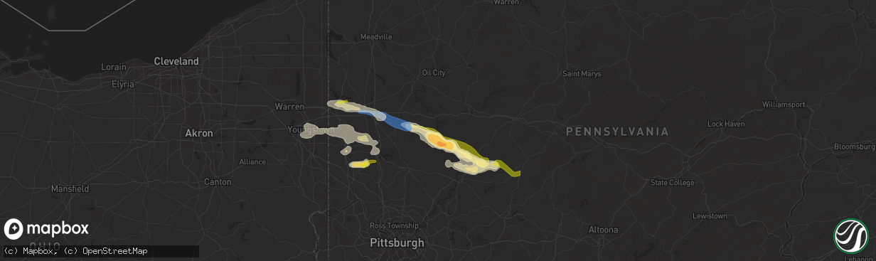 Hail map in Parker, PA on August 6, 2024