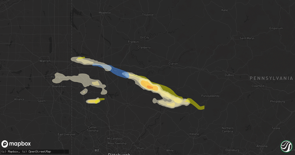 Hail map in Parker, PA on August 6, 2024