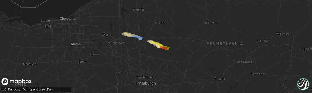 Hail map in Petrolia, PA on August 6, 2024