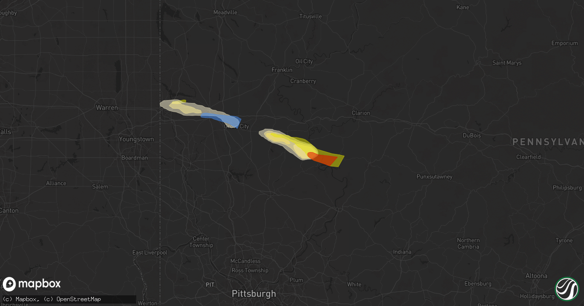 Hail map in Petrolia, PA on August 6, 2024