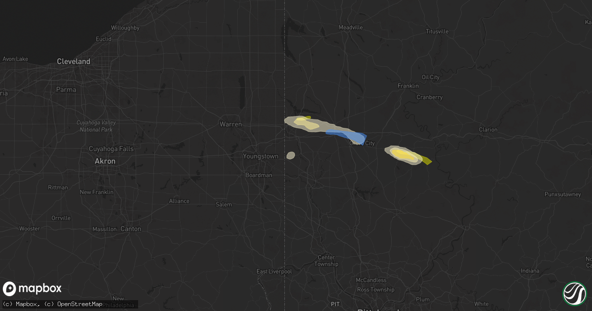 Hail map in Pulaski, PA on August 6, 2024