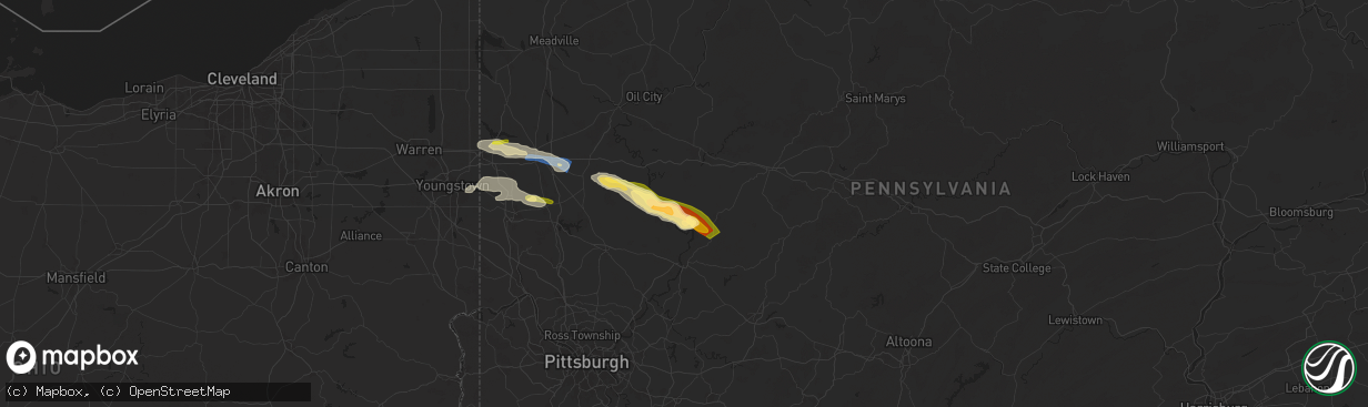 Hail map in Rimersburg, PA on August 6, 2024