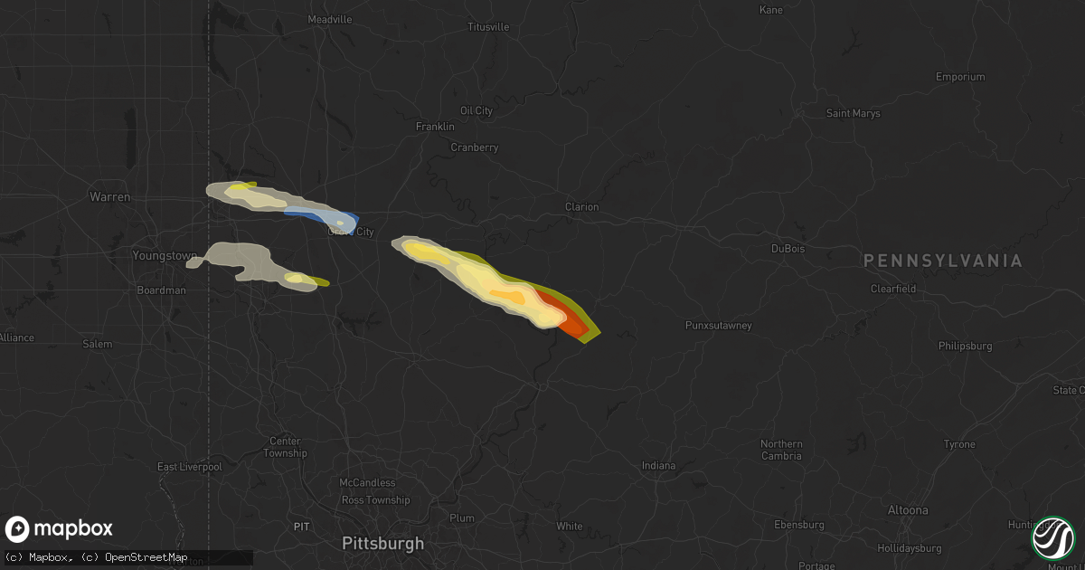 Hail map in Rimersburg, PA on August 6, 2024