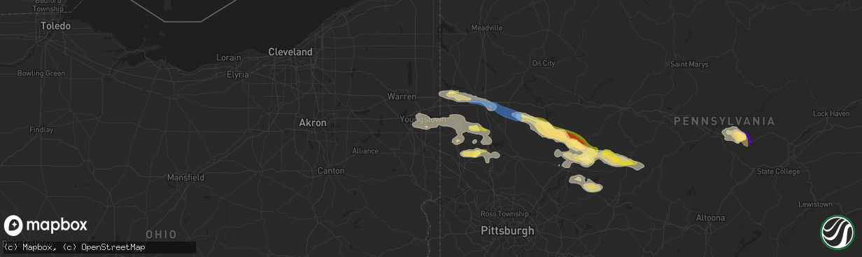 Hail map in Struthers, OH on August 6, 2024