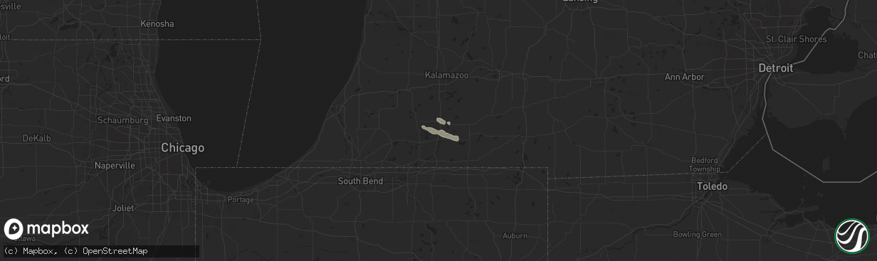 Hail map in Three Rivers, MI on August 6, 2024