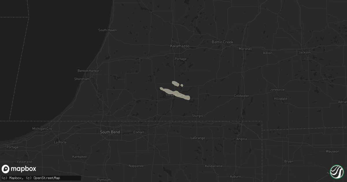 Hail map in Three Rivers, MI on August 6, 2024