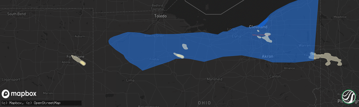 Hail map in Tiffin, OH on August 6, 2024