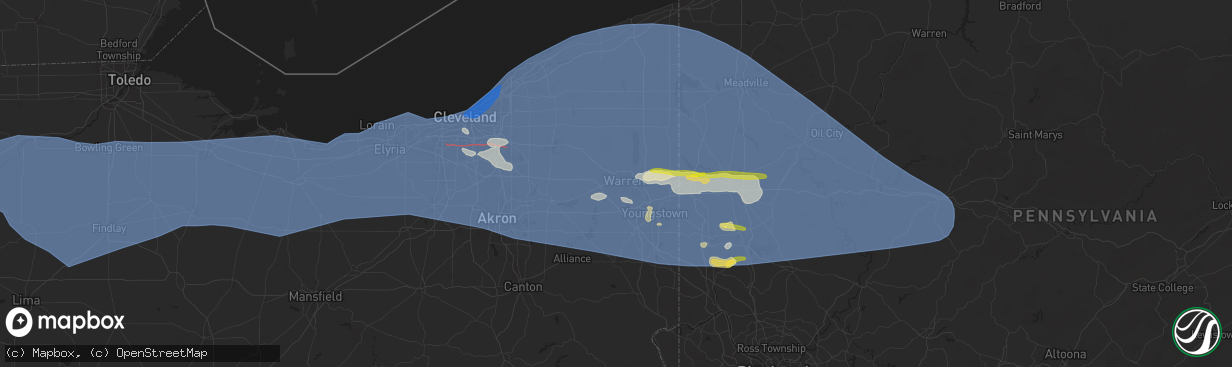 Hail map in Warren, OH on August 6, 2024