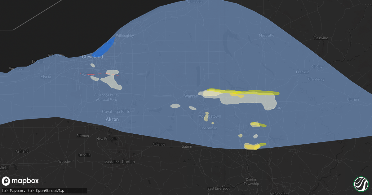 Hail map in Warren, OH on August 6, 2024