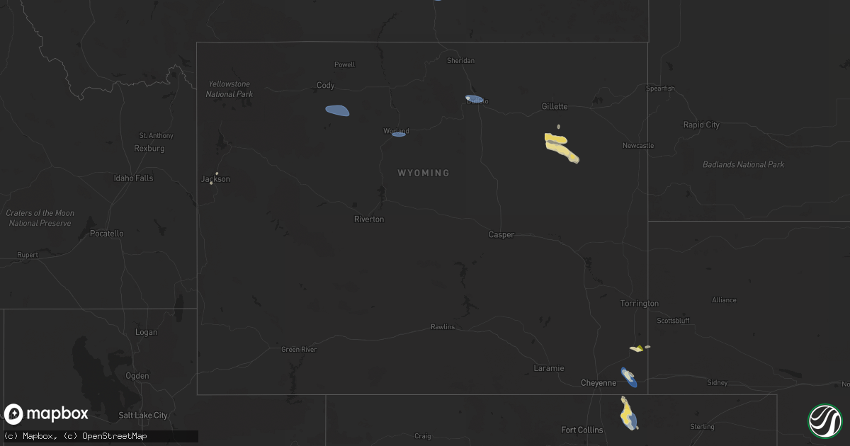 Hail map in Wyoming on August 6, 2024