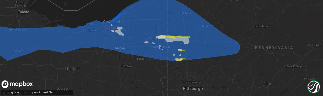 Hail map in Youngstown, OH on August 6, 2024