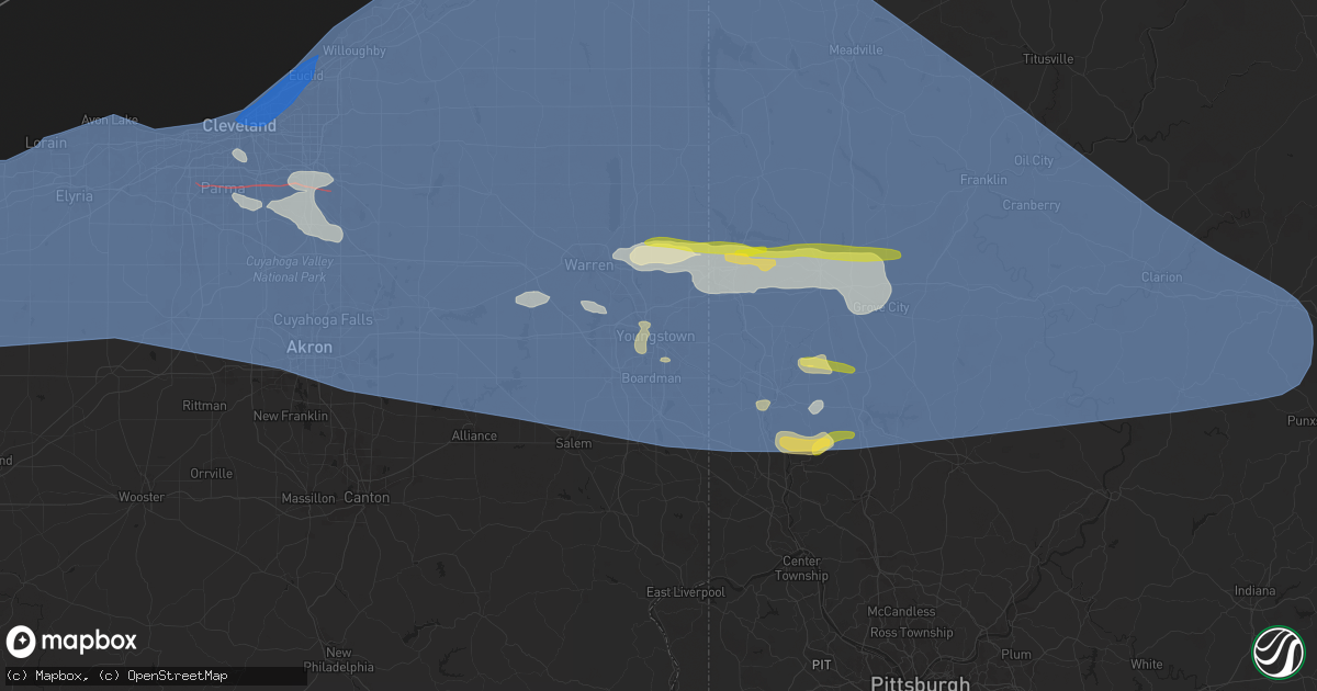 Hail map in Youngstown, OH on August 6, 2024