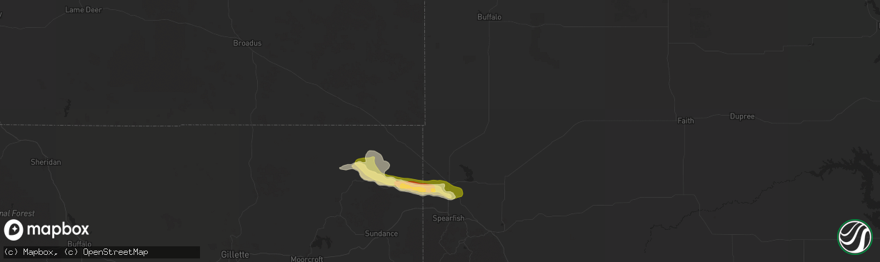 Hail map in Belle Fourche, SD on August 6, 2025