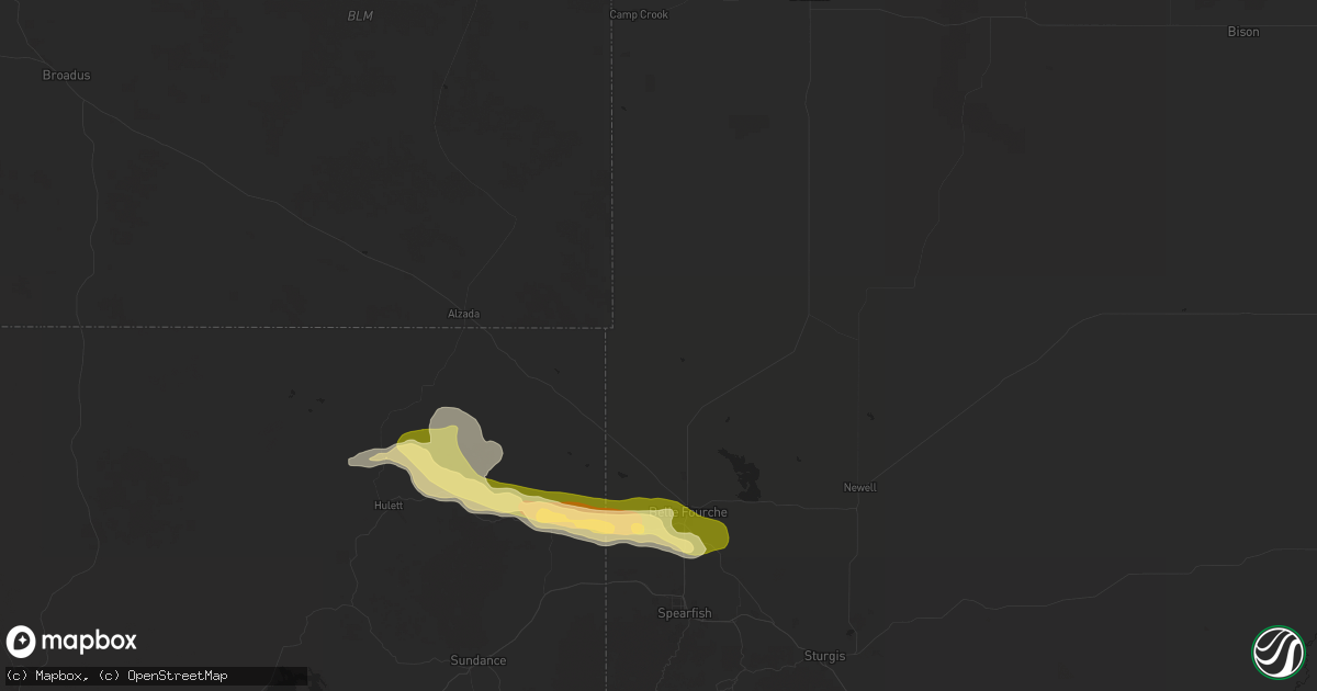 Hail map in Belle Fourche, SD on August 6, 2025