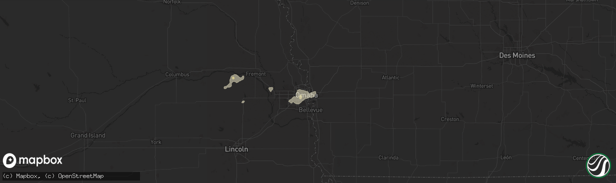 Hail map in Carter Lake, IA on August 6, 2025