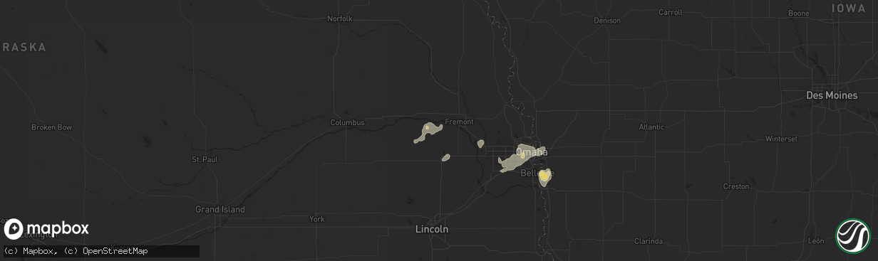 Hail map in Cedar Bluffs, NE on August 6, 2025