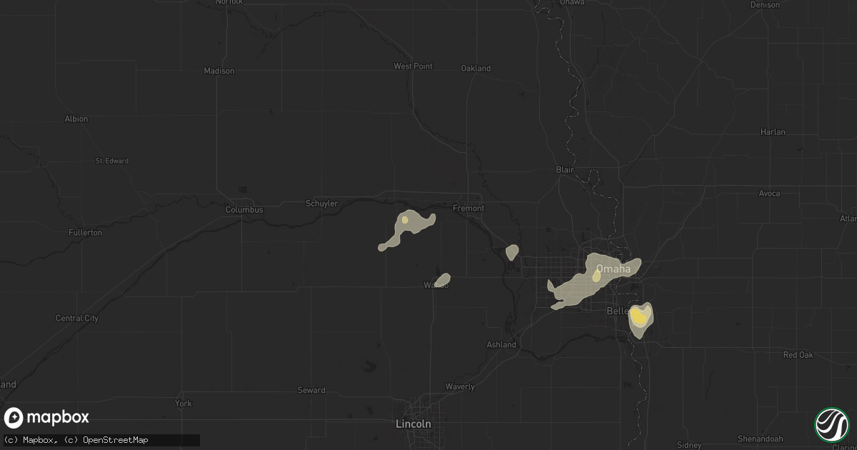 Hail map in Cedar Bluffs, NE on August 6, 2025