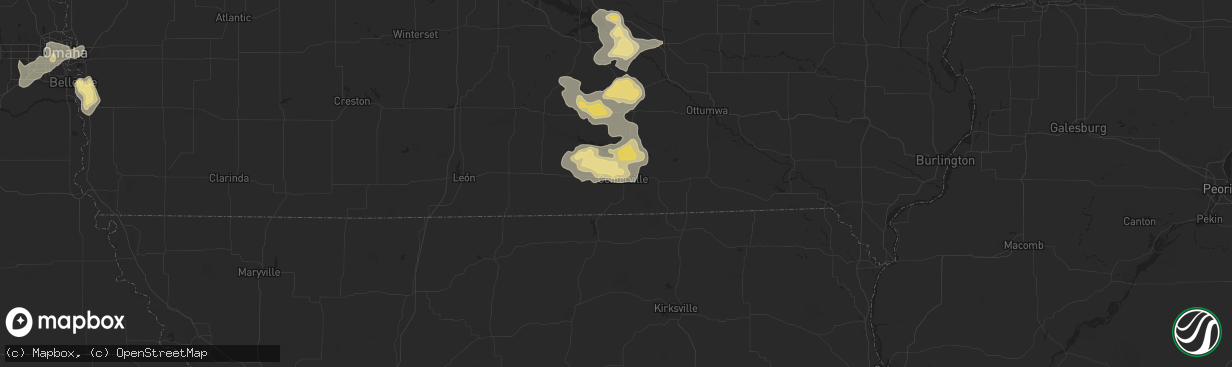 Hail map in Centerville, IA on August 6, 2025