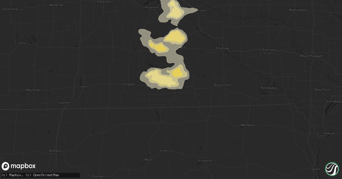 Hail map in Centerville, IA on August 6, 2025