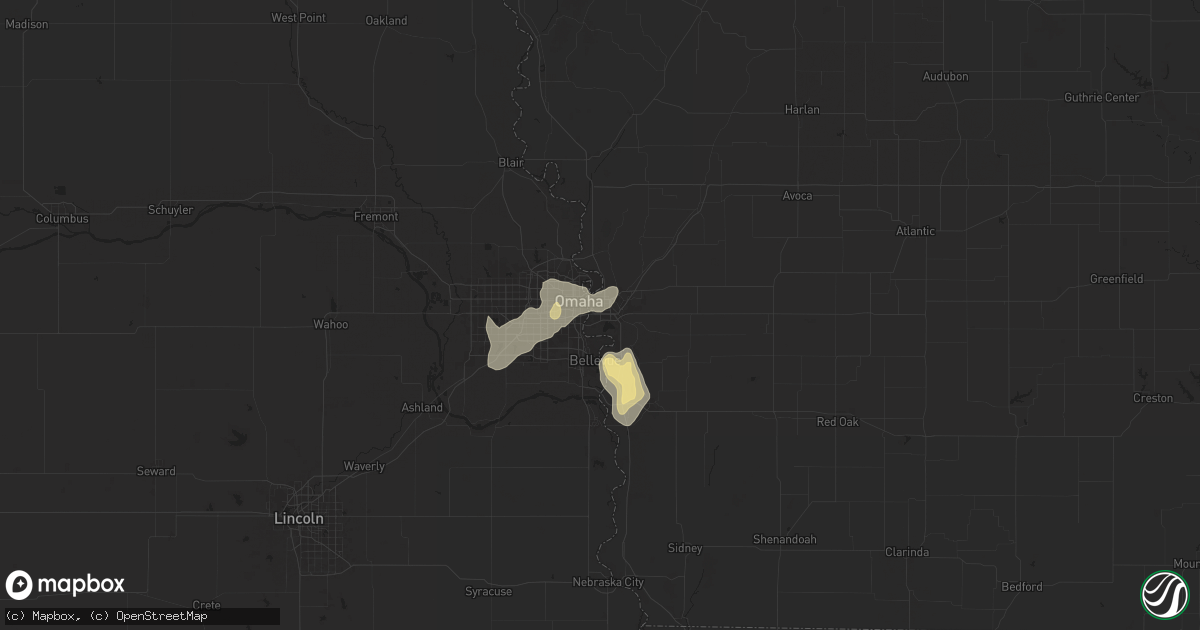 Hail map in Council Bluffs, IA on August 6, 2025