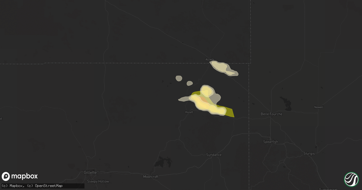 Hail map in Hulett, WY on August 6, 2025