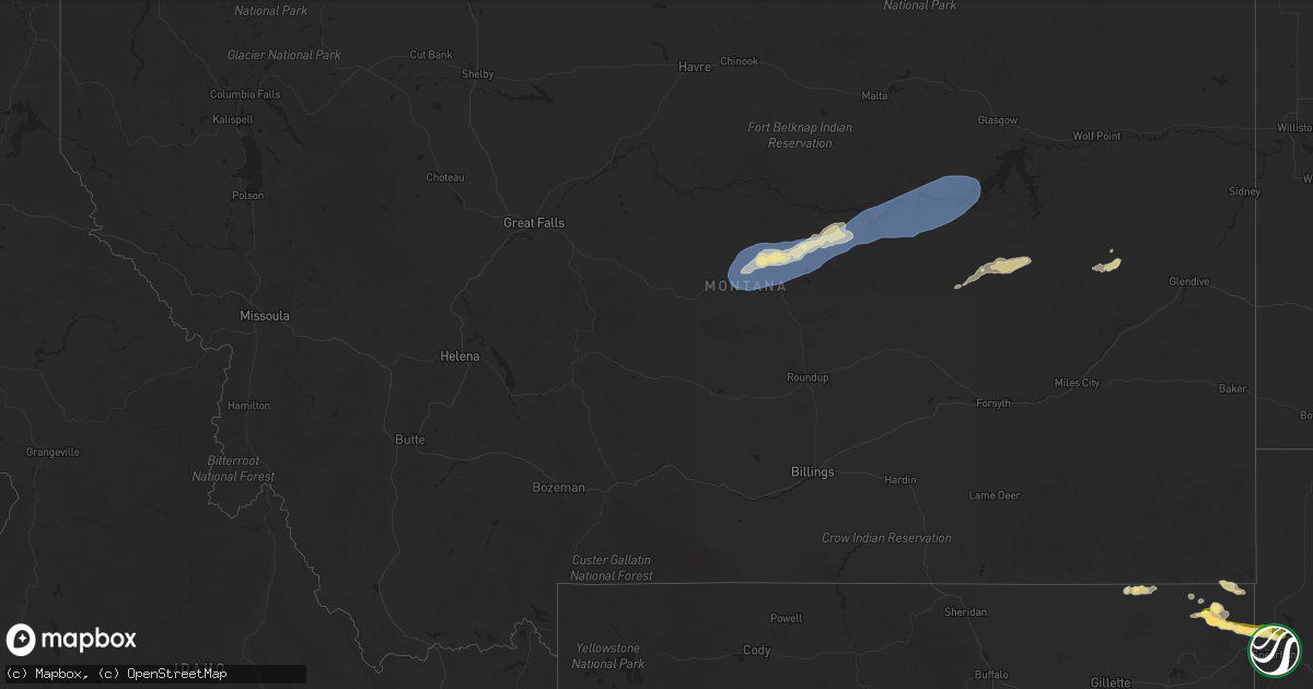 Hail map in Montana on August 6, 2025
