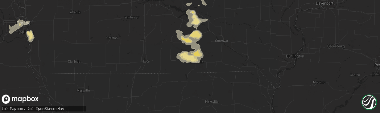 Hail map in Mystic, IA on August 6, 2025
