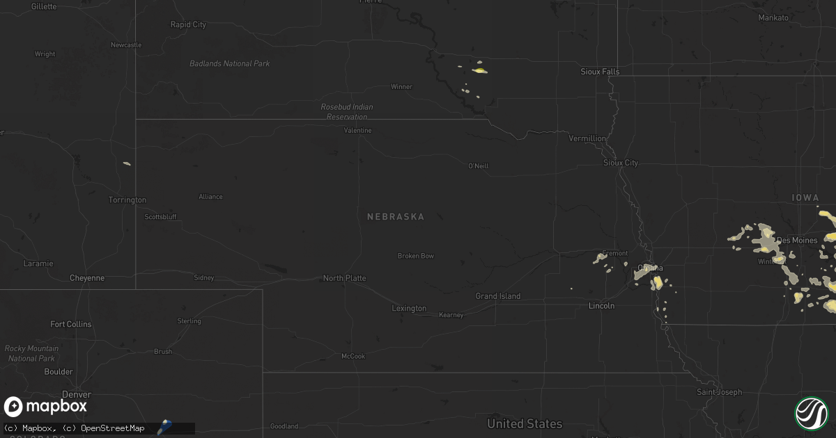 Hail map in Nebraska on August 6, 2025