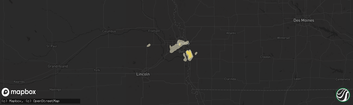 Hail map in Papillion, NE on August 6, 2025