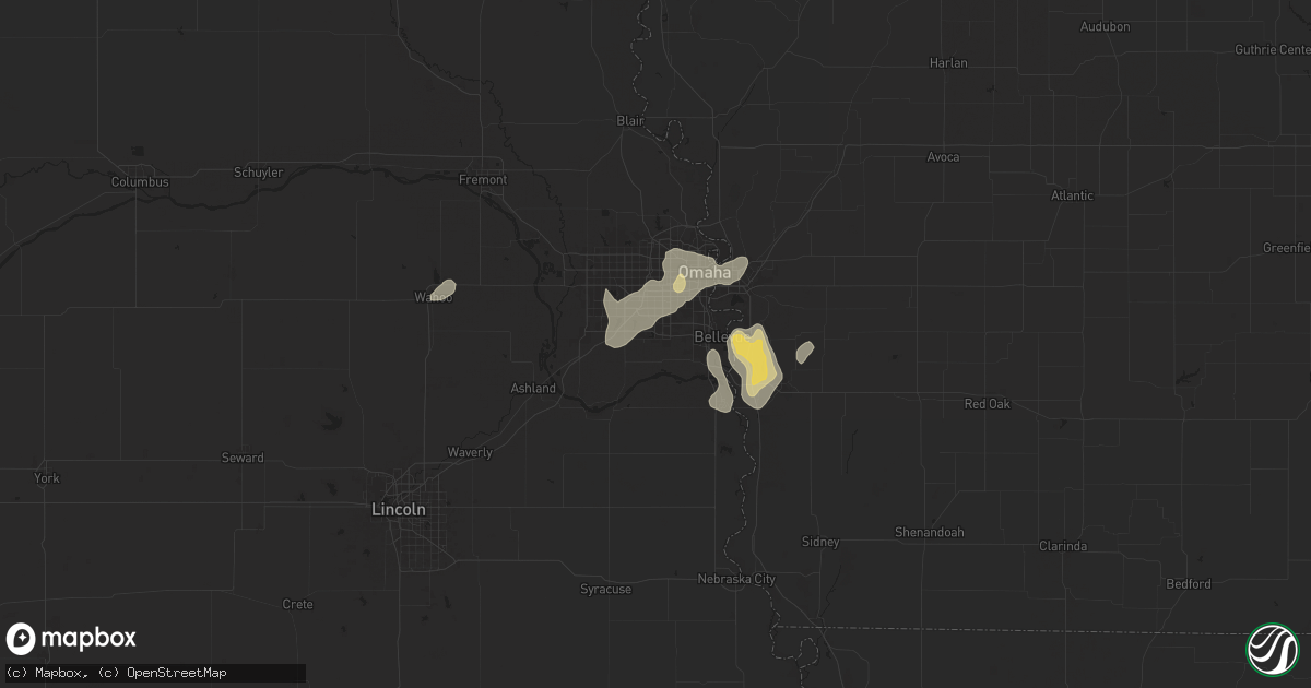 Hail map in Papillion, NE on August 6, 2025