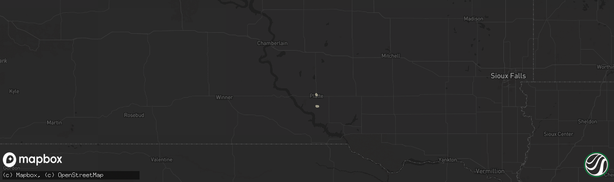 Hail map in Platte, SD on August 6, 2025