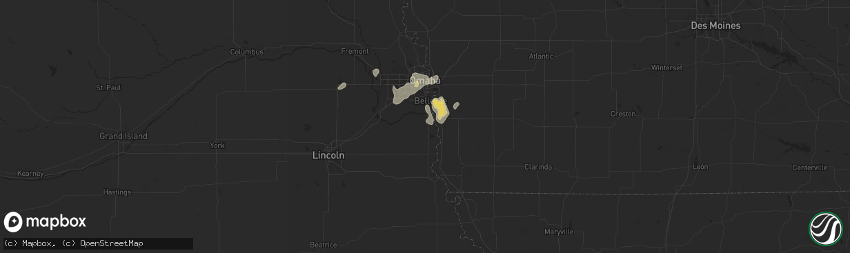 Hail map in Plattsmouth, NE on August 6, 2025
