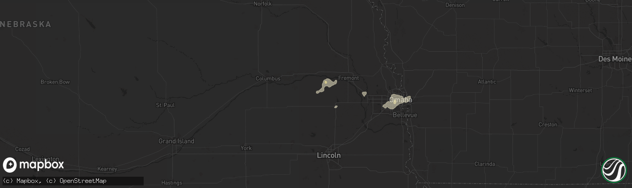 Hail map in Prague, NE on August 6, 2025