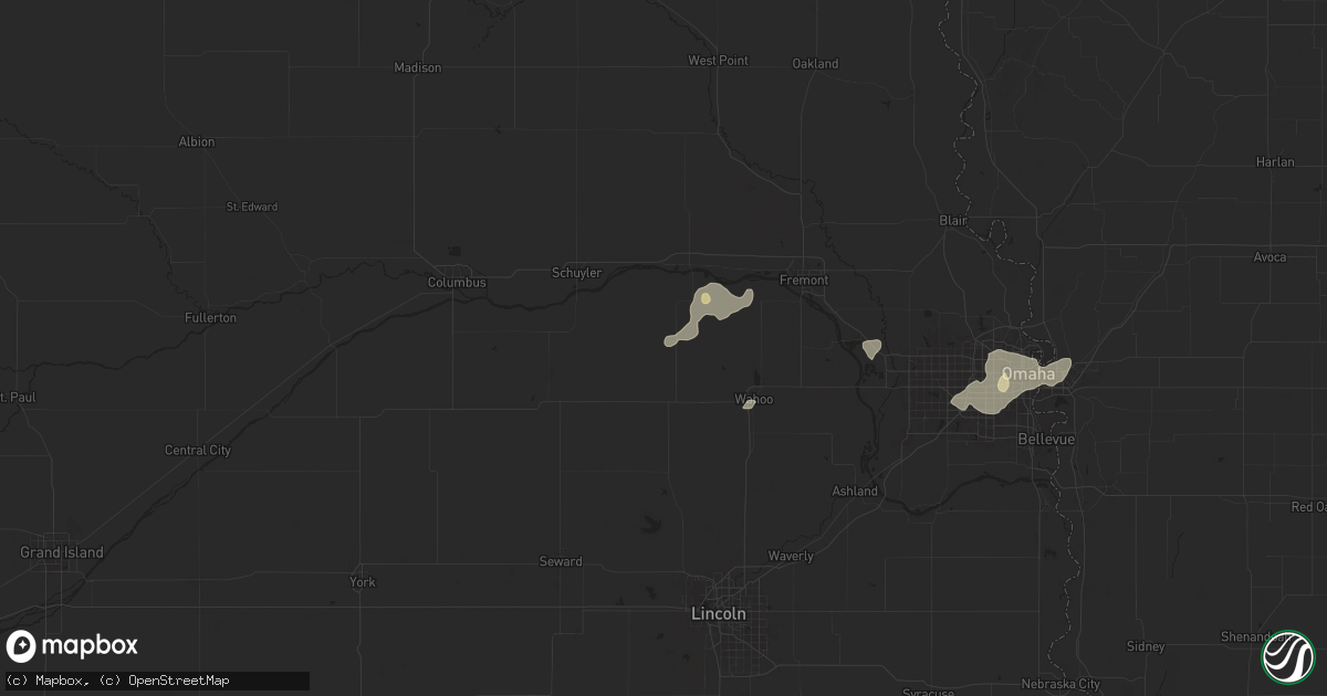 Hail map in Prague, NE on August 6, 2025