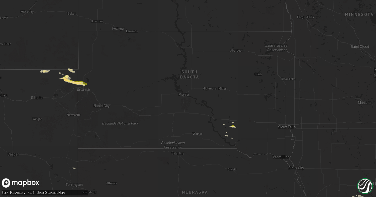 Hail map in South Dakota on August 6, 2025