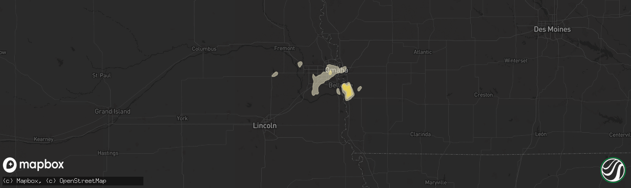 Hail map in Springfield, NE on August 6, 2025