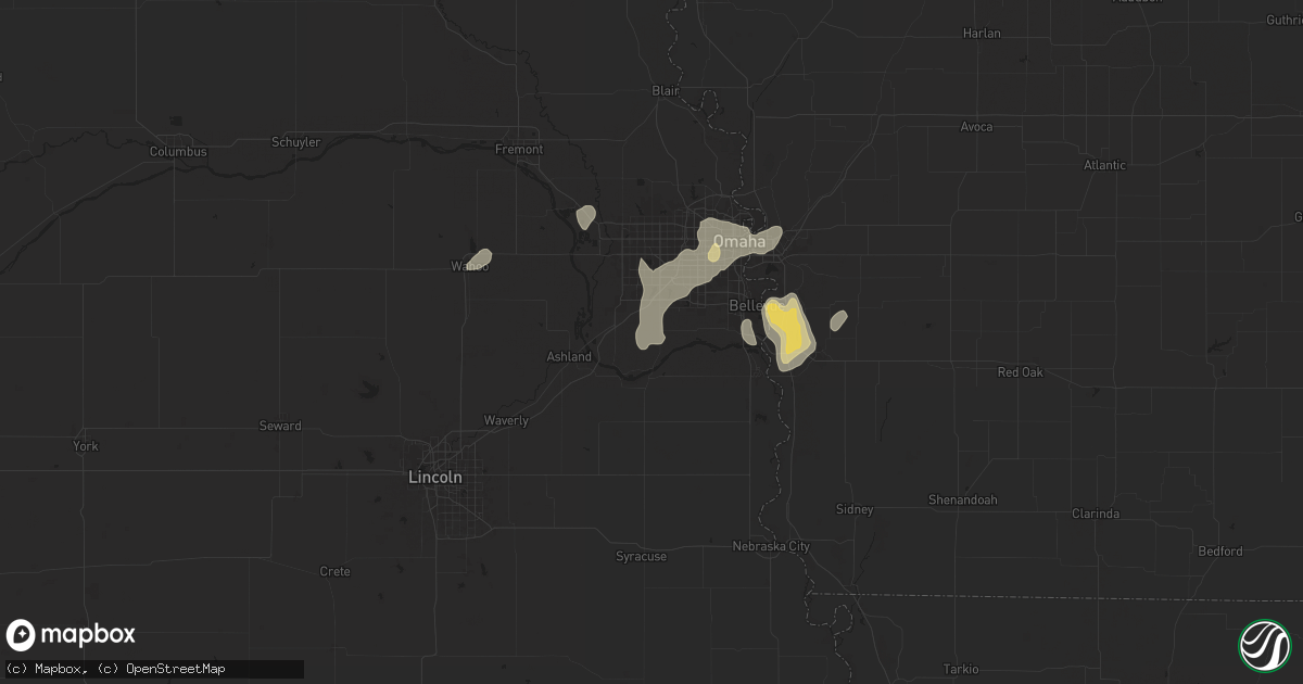 Hail map in Springfield, NE on August 6, 2025