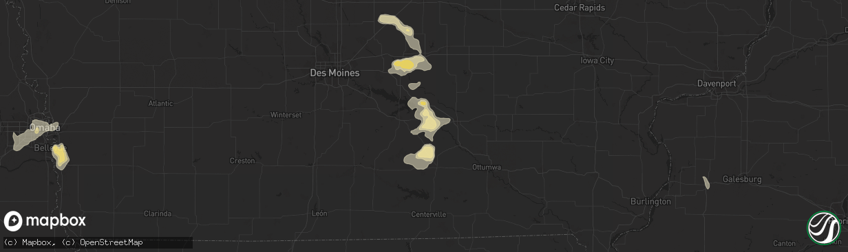 Hail map in Tracy, IA on August 6, 2025
