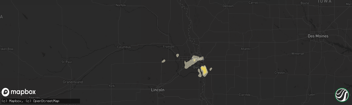 Hail map in Valley, NE on August 6, 2025