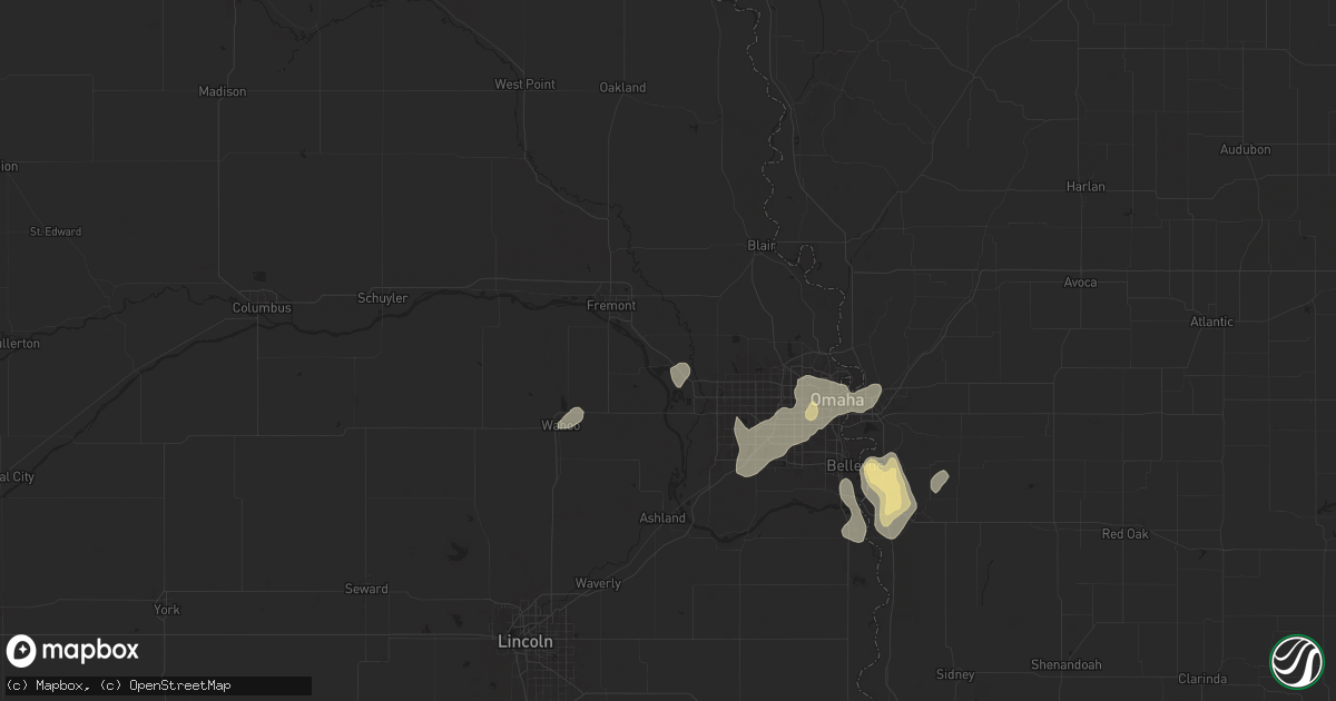 Hail map in Valley, NE on August 6, 2025